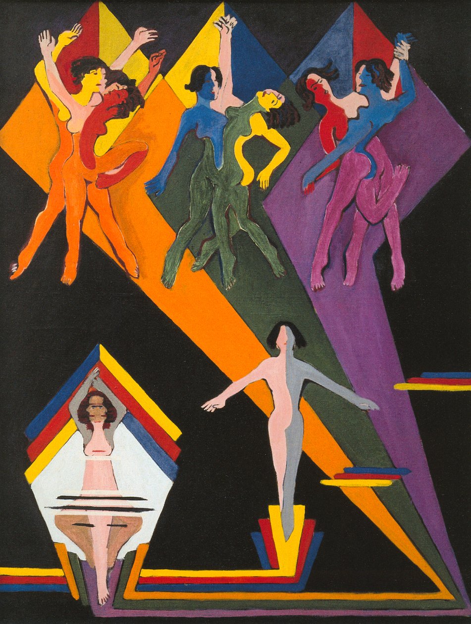 Táncoló lányok színes sugarakban alkotó: Ernst Ludwig Kirchner