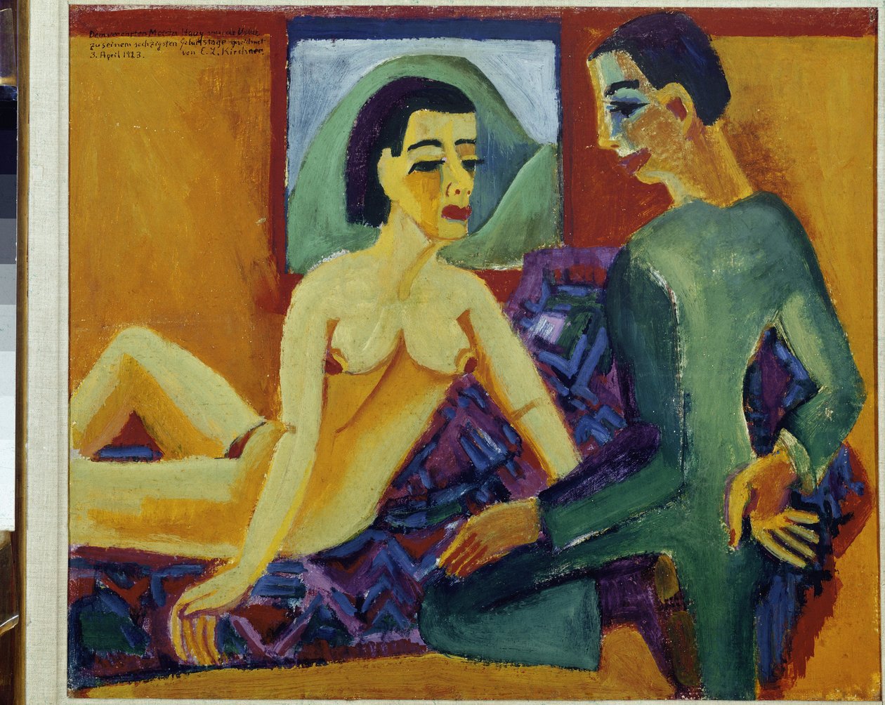 A pár - Ernst Ludwig Kirchner (1880-1938) festménye, olaj, vászon, 59x69 cm, 1923. Párizs, Pompidou Központ, Nemzeti Modern Művészeti Múzeum. alkotó: Ernst Ludwig Kirchner