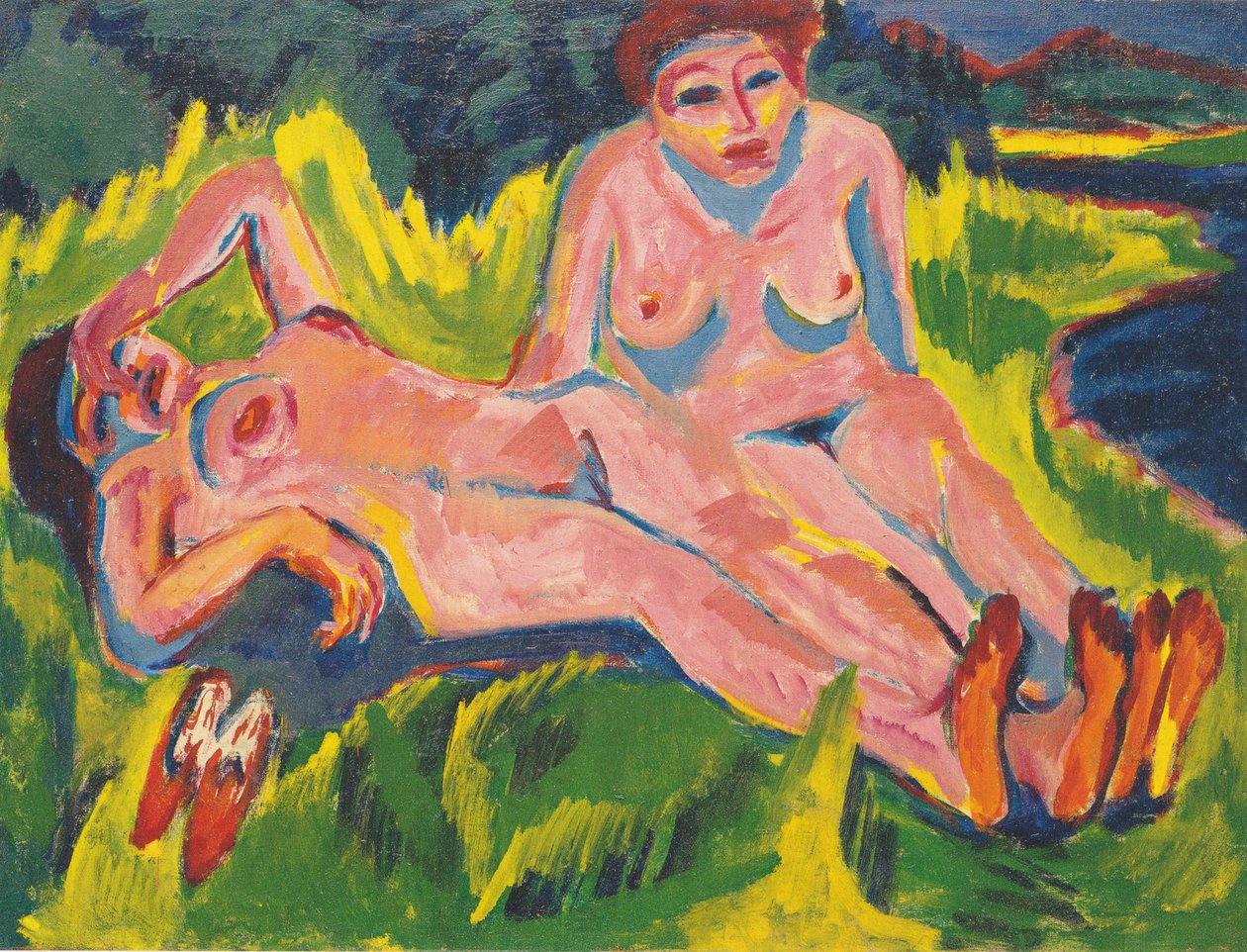 Két rózsaszín akt a tónál alkotó: Ernst Ludwig Kirchner