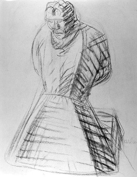 Egy szerzetes imádkozik (ceruza papíron) (f/w fotó) alkotó: Ernst Barlach