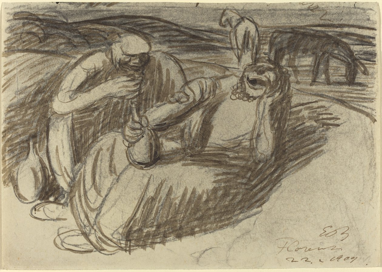 Olasz parasztok borospalackokkal, 1909. alkotó: Ernst Barlach
