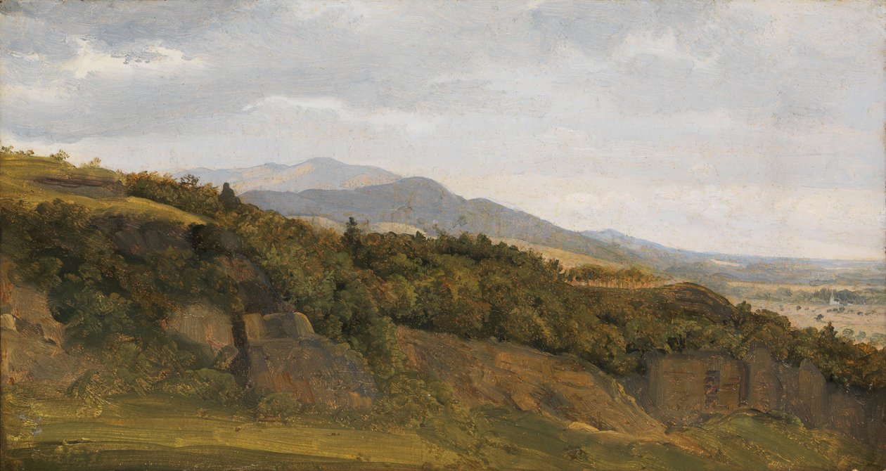Német táj, kilátással a széles völgyre, kb. 1829-30. alkotó: Ernst Christian Frederik Petzholdt