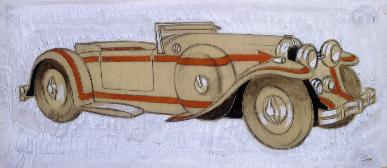 Illusztráció, amely egy 1924-es Delage-t ábrázol Letourneur et Marchand kocsiszínével alkotó: Ernst Deutsch Dryden