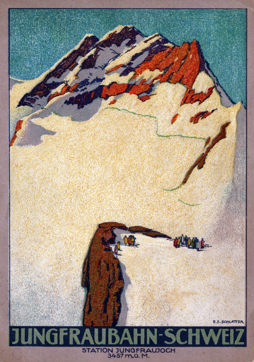 Jungfraujoch, csúcs a svájci Alpokban. 1920-30 körül (illusztráció) alkotó: Ernst Emil Schlatter