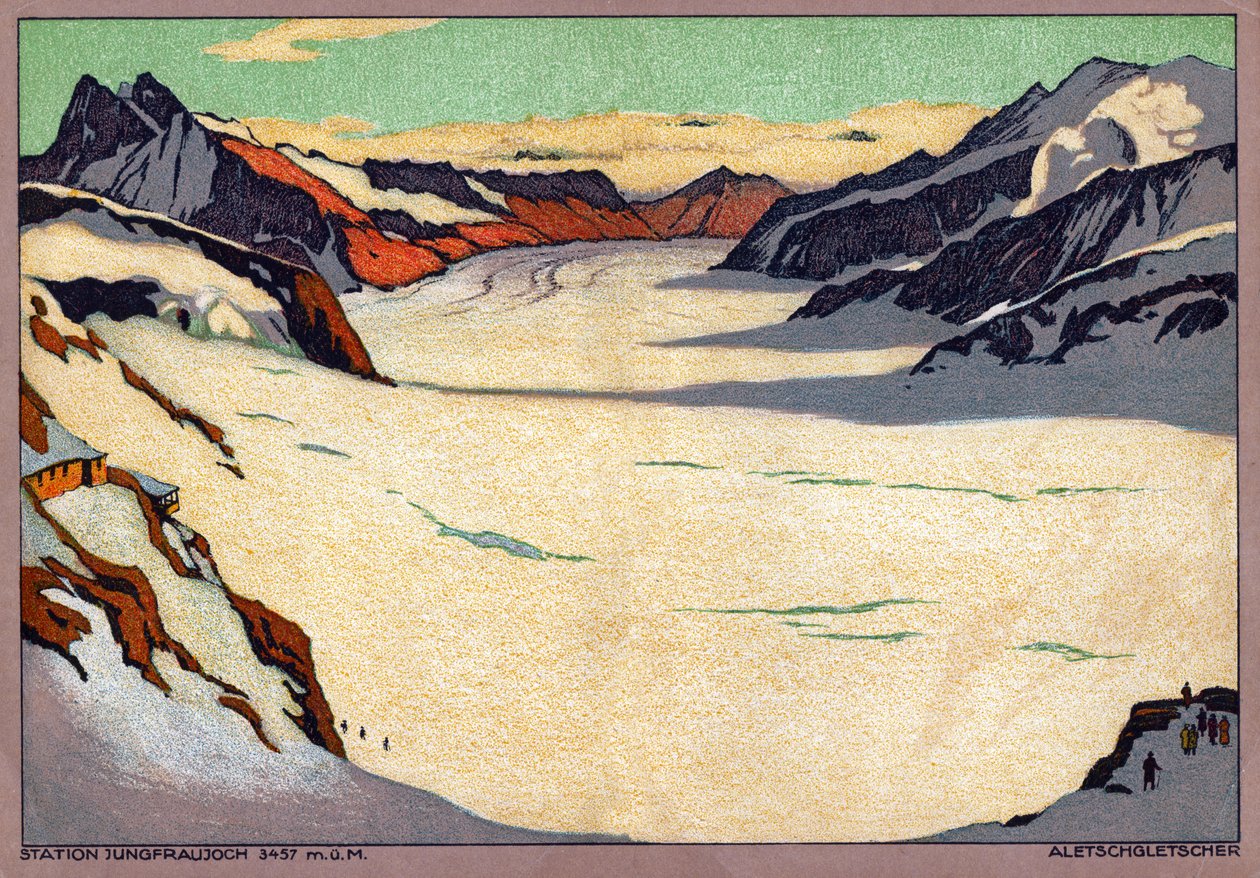 Az Aletsch-gleccser, Svájc. 1920-30 körül (illusztráció) alkotó: Ernst Emil Schlatter