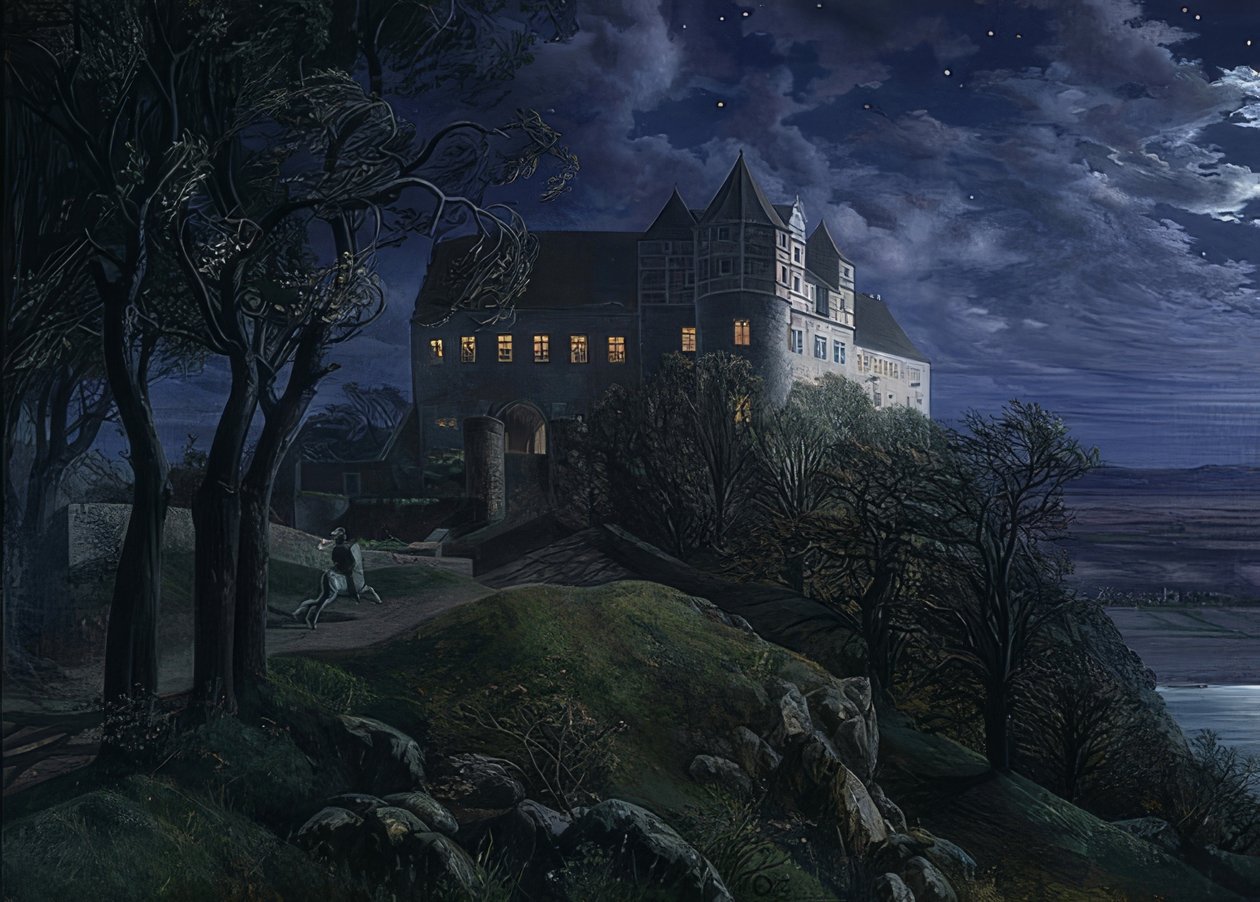 Scharfenberg kastély éjjel. 1827 alkotó: Ernst Ferdinand Oehme