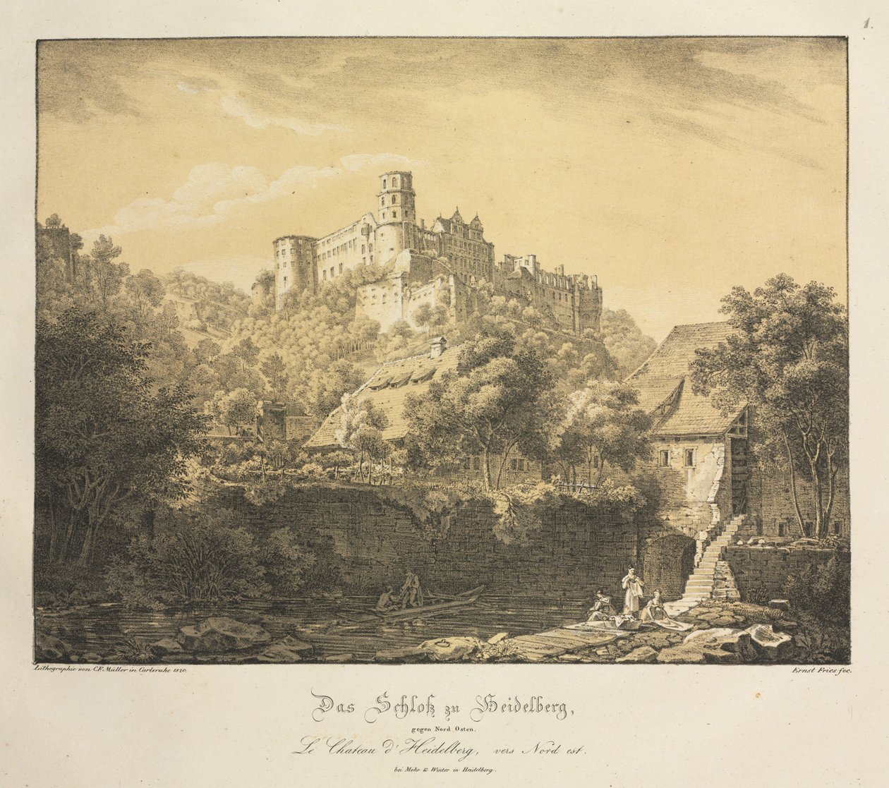 Hat nézet a heidelbergi kastélyról: Kelet felé, 1820. alkotó: Ernst Fries