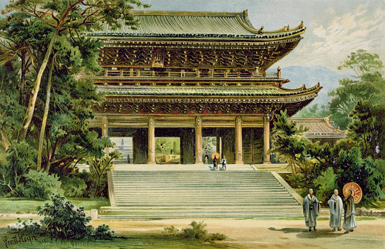Buddhista templom Kiotóban, Japánban, "Az emberiség története" III. kötetéből, Friedrich Ratzel professzor, 1898 alkotó: Ernst Heyn