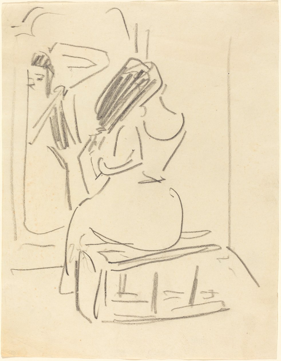 Egy tükör előtt fésülködő nő, 19. század vége – 20. század eleje. alkotó: Ernst Ludwig Kirchner