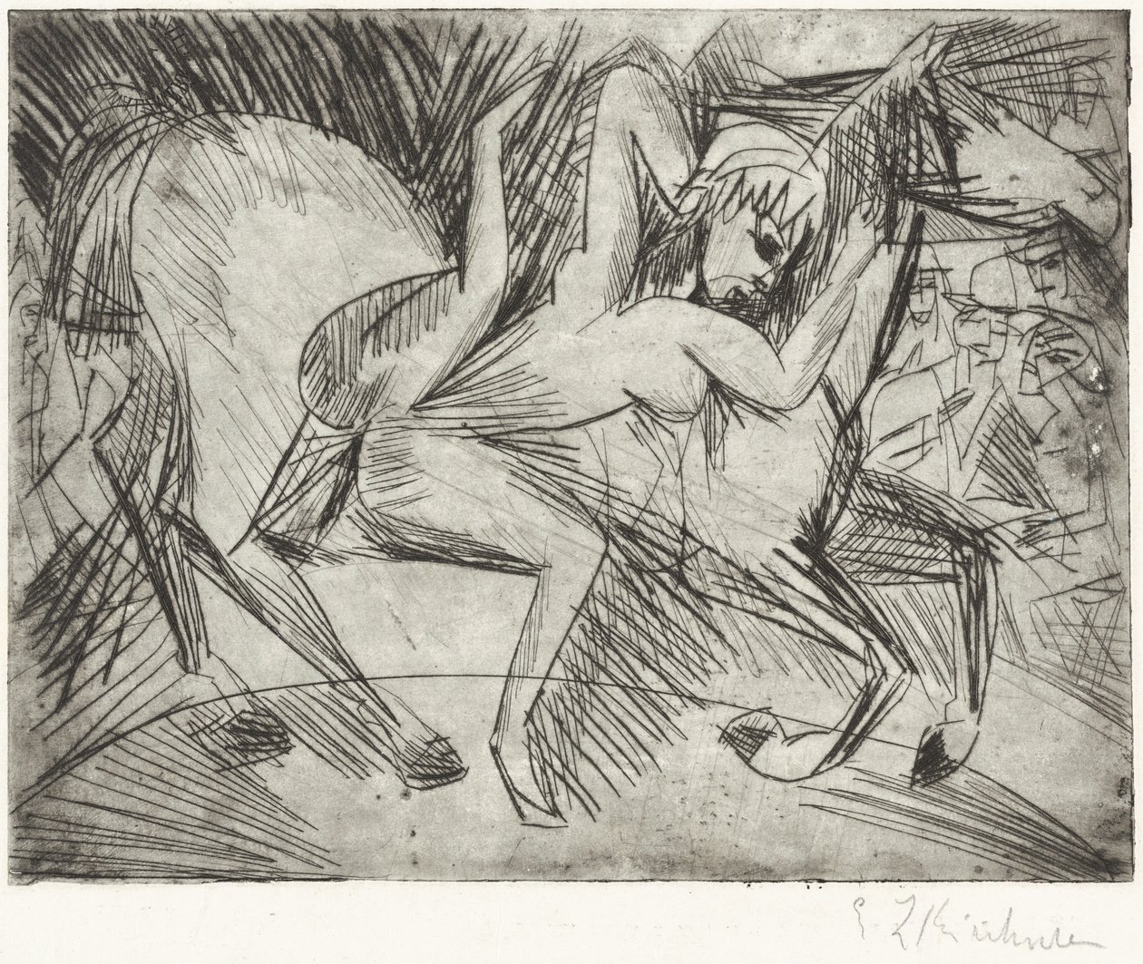 Akrobata lovon Voltigeuse lóháton, 1913. alkotó: Ernst Ludwig Kirchner