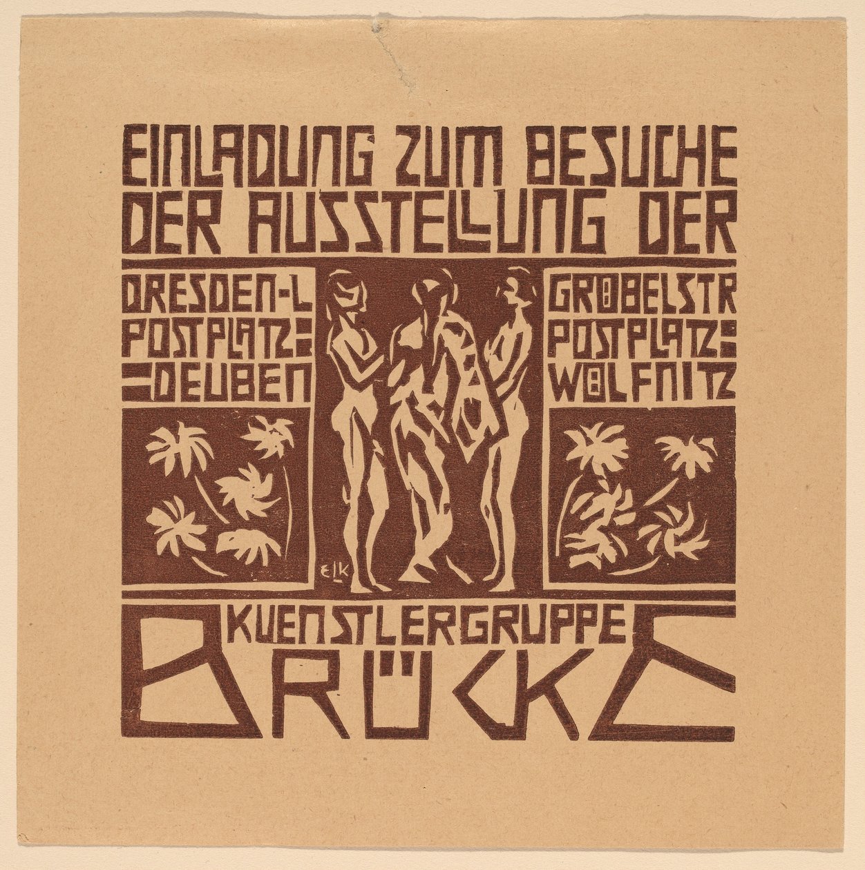 Meghívó...A Brücke művészcsoport kiállítása Meghívó a... kiállításra, 1906. alkotó: Ernst Ludwig Kirchner