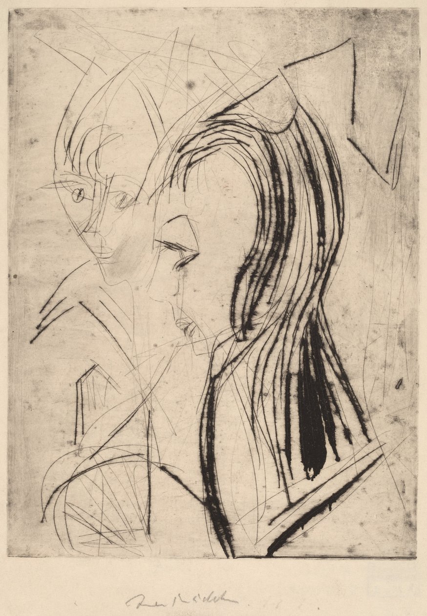 Két lány feje, 1919. alkotó: Ernst Ludwig Kirchner