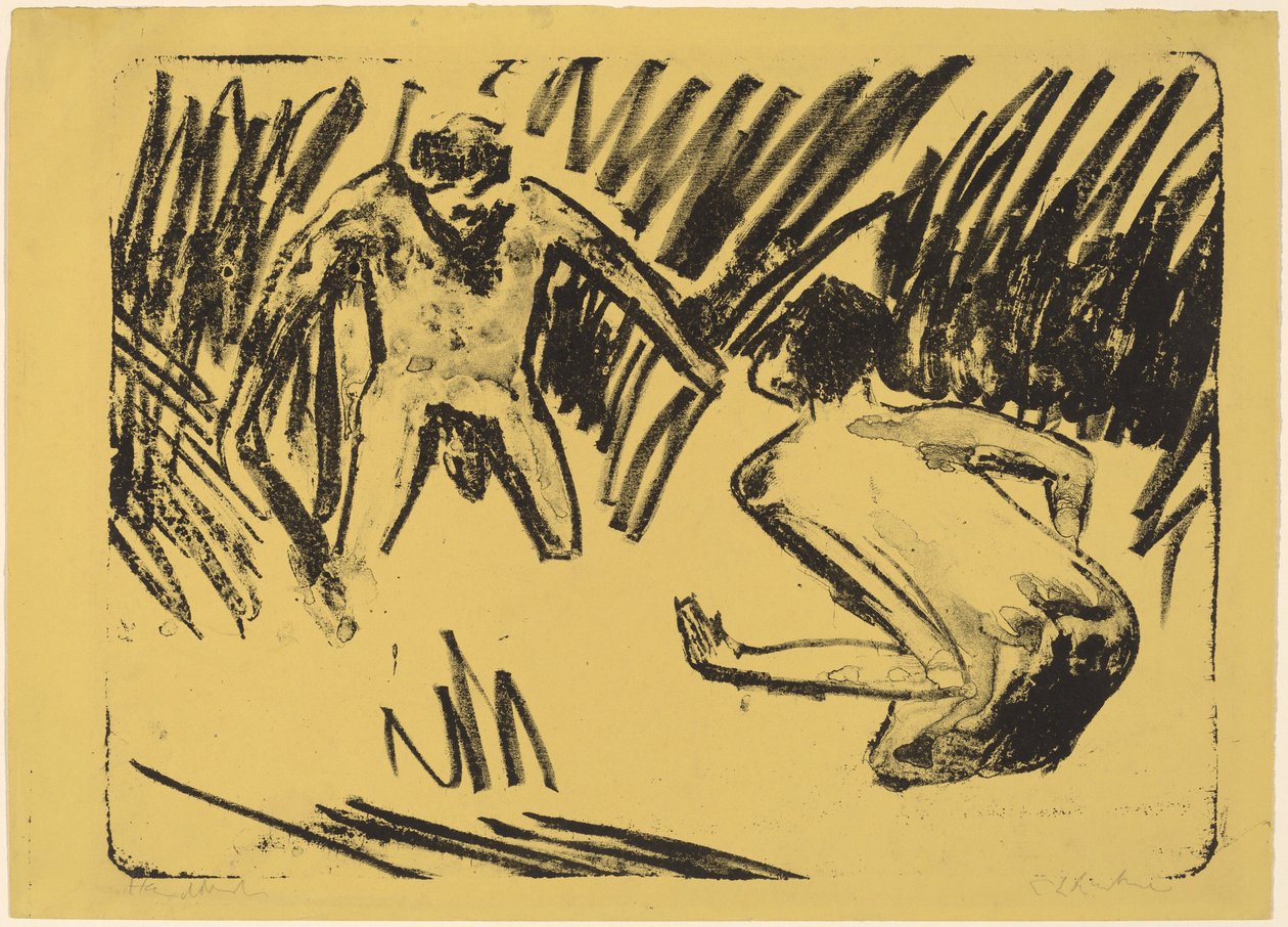 Férfiak fröcsögve a nádasban, 1910. alkotó: Ernst Ludwig Kirchner