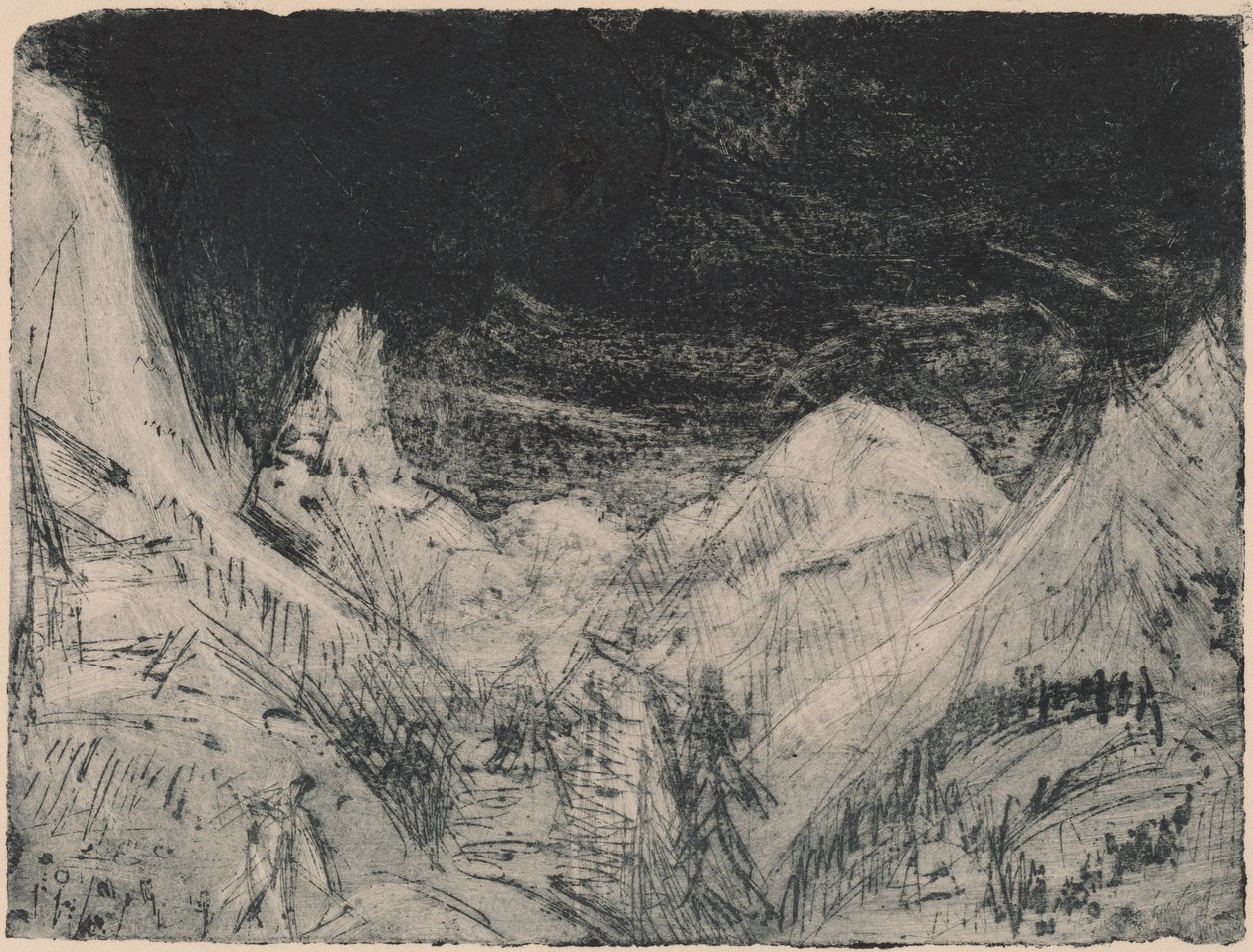Hegyi táj kis kaszásokkal, 1919. alkotó: Ernst Ludwig Kirchner