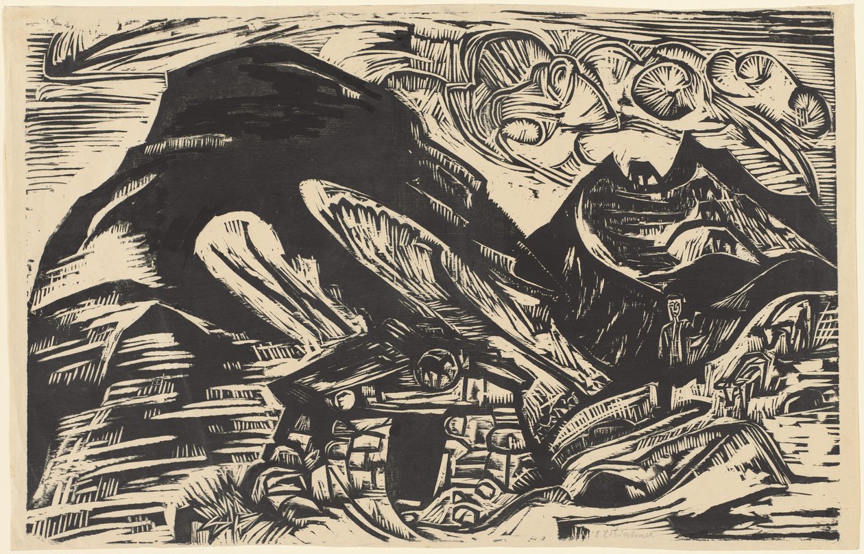 Hegyek hegyi kunyhóval, 1921. alkotó: Ernst Ludwig Kirchner