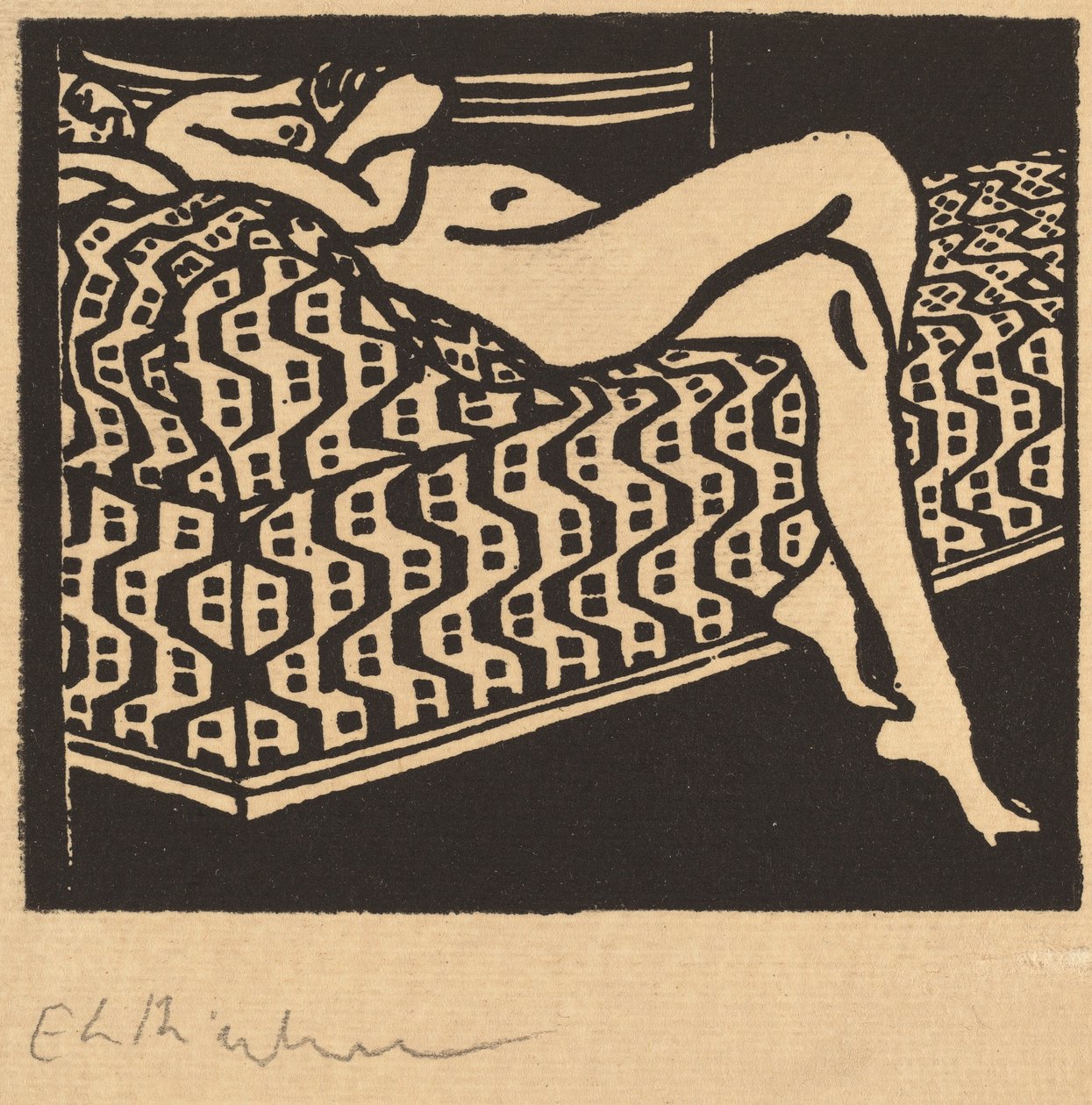 Meztelen lány hever a kanapén, 1905. alkotó: Ernst Ludwig Kirchner