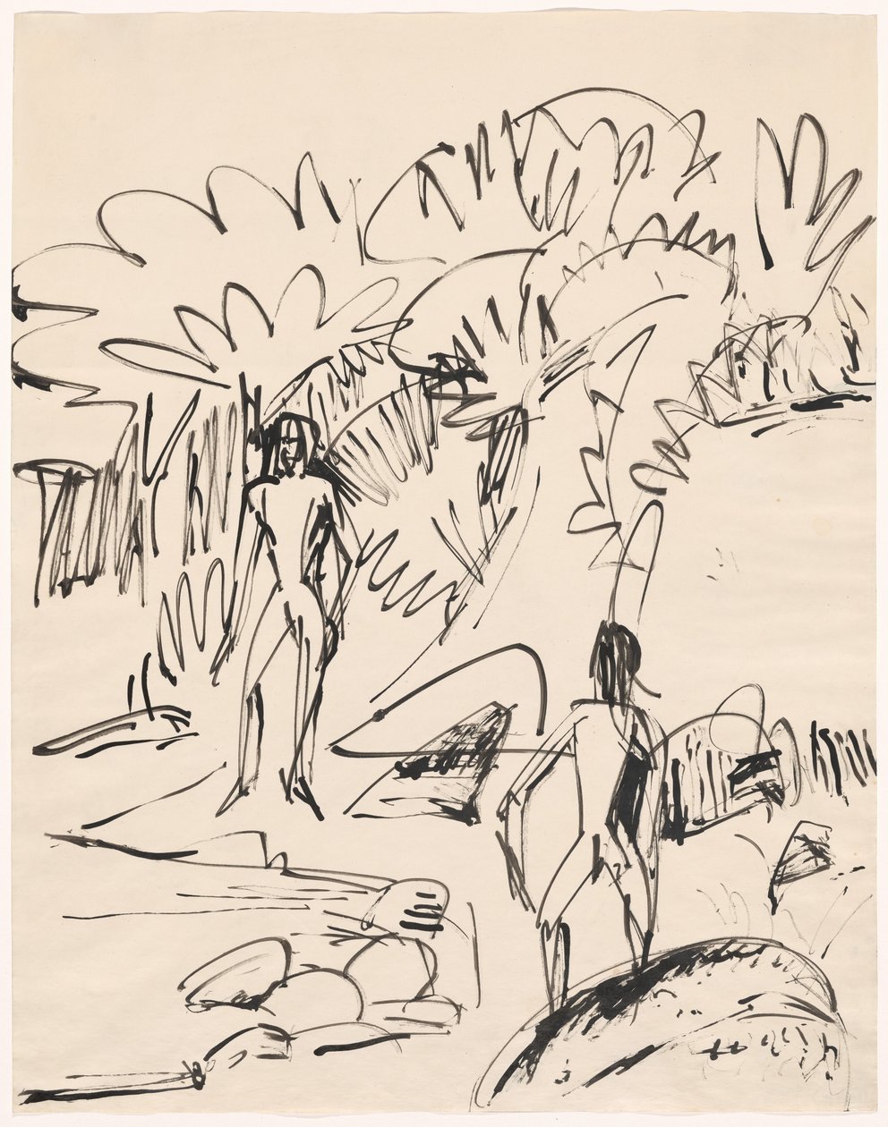 Két fürdőző a Fehmarn-parton, 1912. alkotó: Ernst Ludwig Kirchner