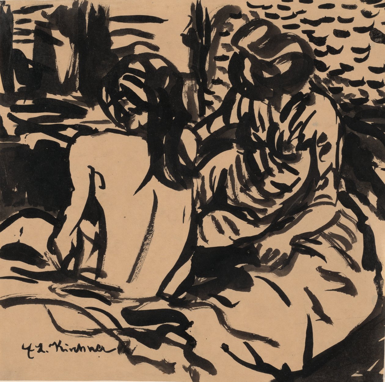 Két akt egy ágyon Izabella és egy fiatalabb lány, c. 1906. alkotó: Ernst Ludwig Kirchner