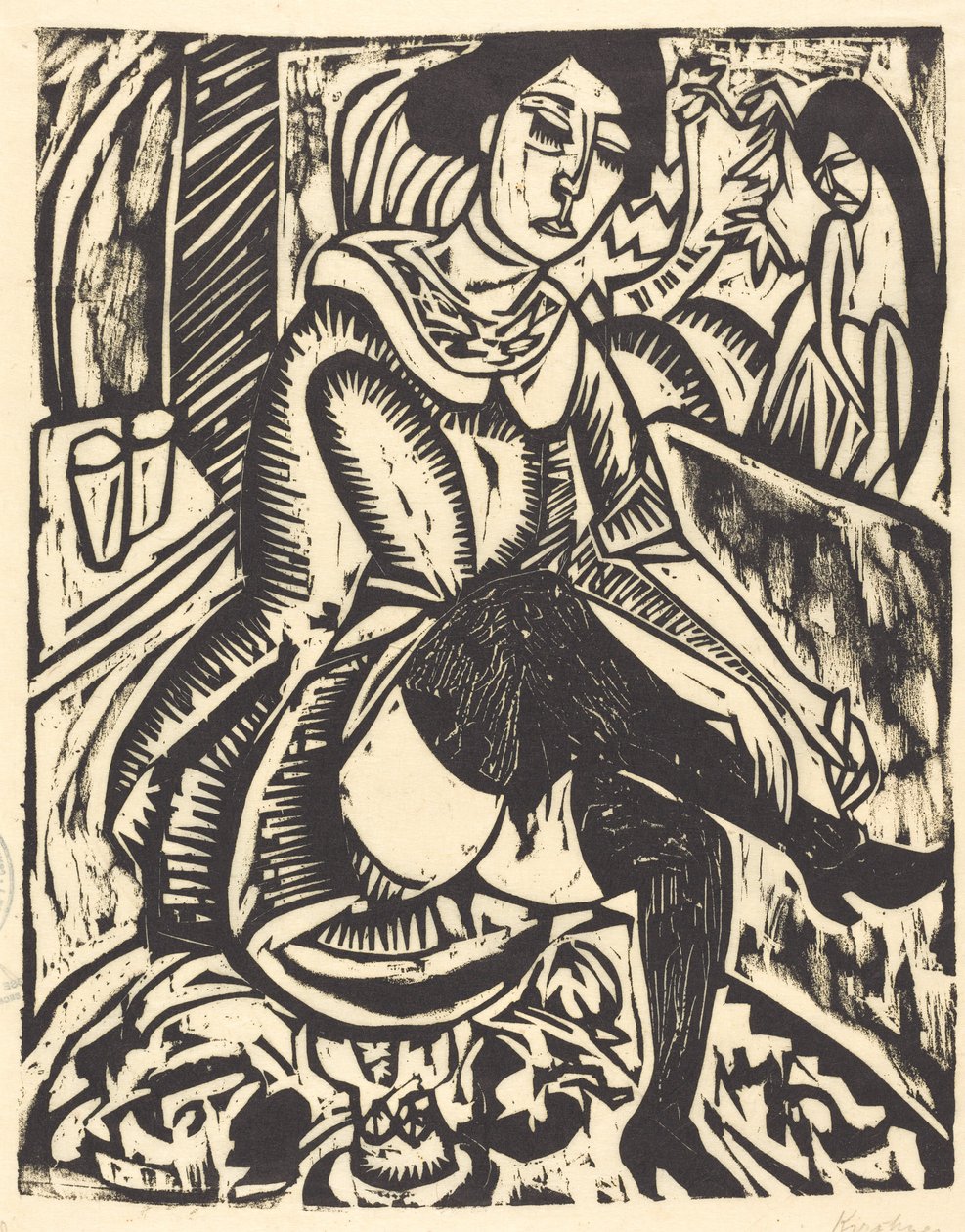 Cipőjét megkötő nő, Frau, Schuh Zuknopfend, 1912. alkotó: Ernst Ludwig Kirchner