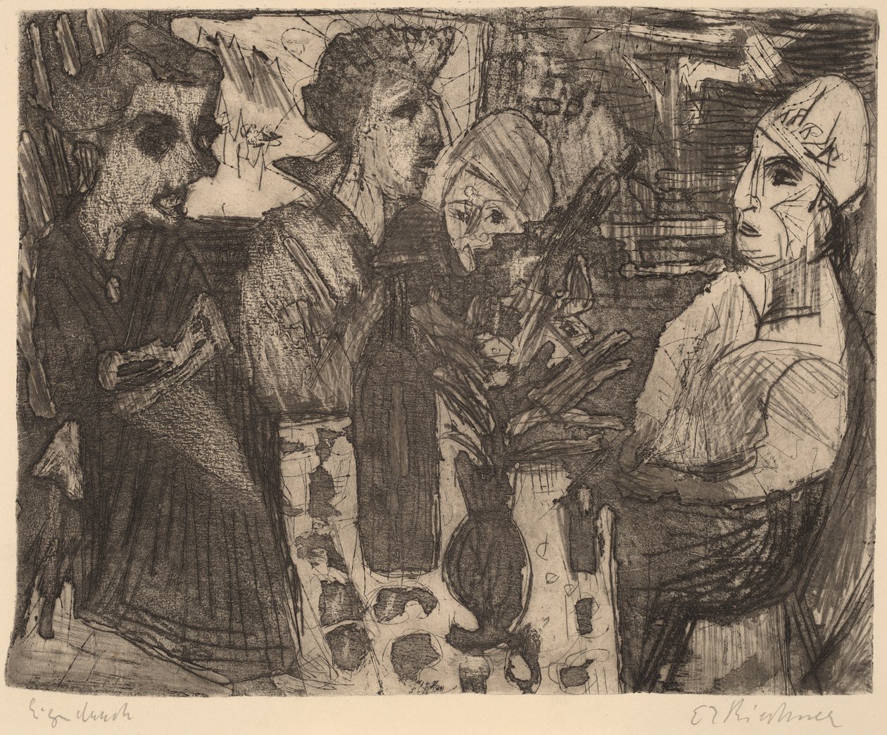Nők egy asztalnál a szobában, 1920. alkotó: Ernst Ludwig Kirchner