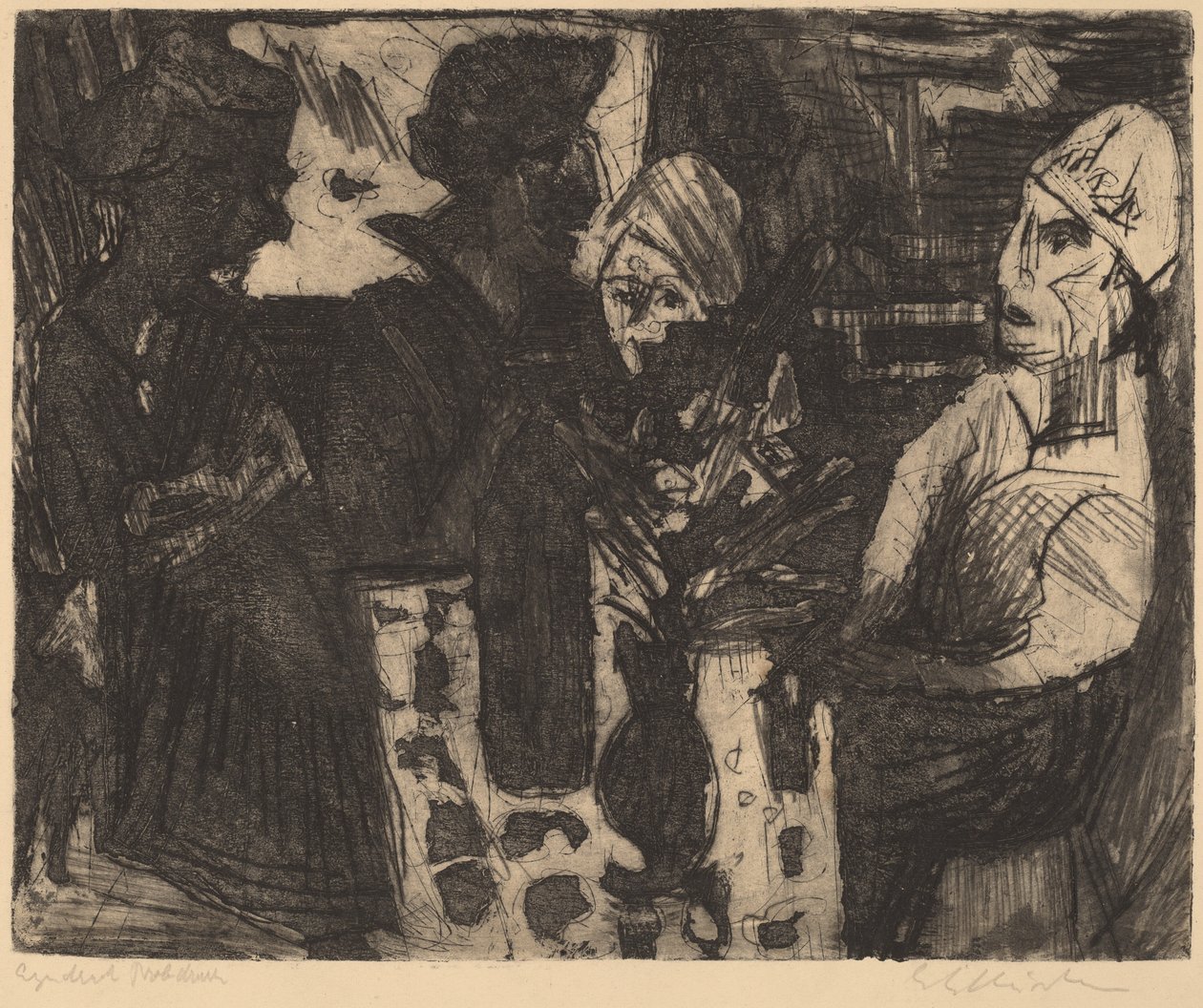 Nők egy asztalnál a szobában recto Meztelen nő verso, 1920. alkotó: Ernst Ludwig Kirchner