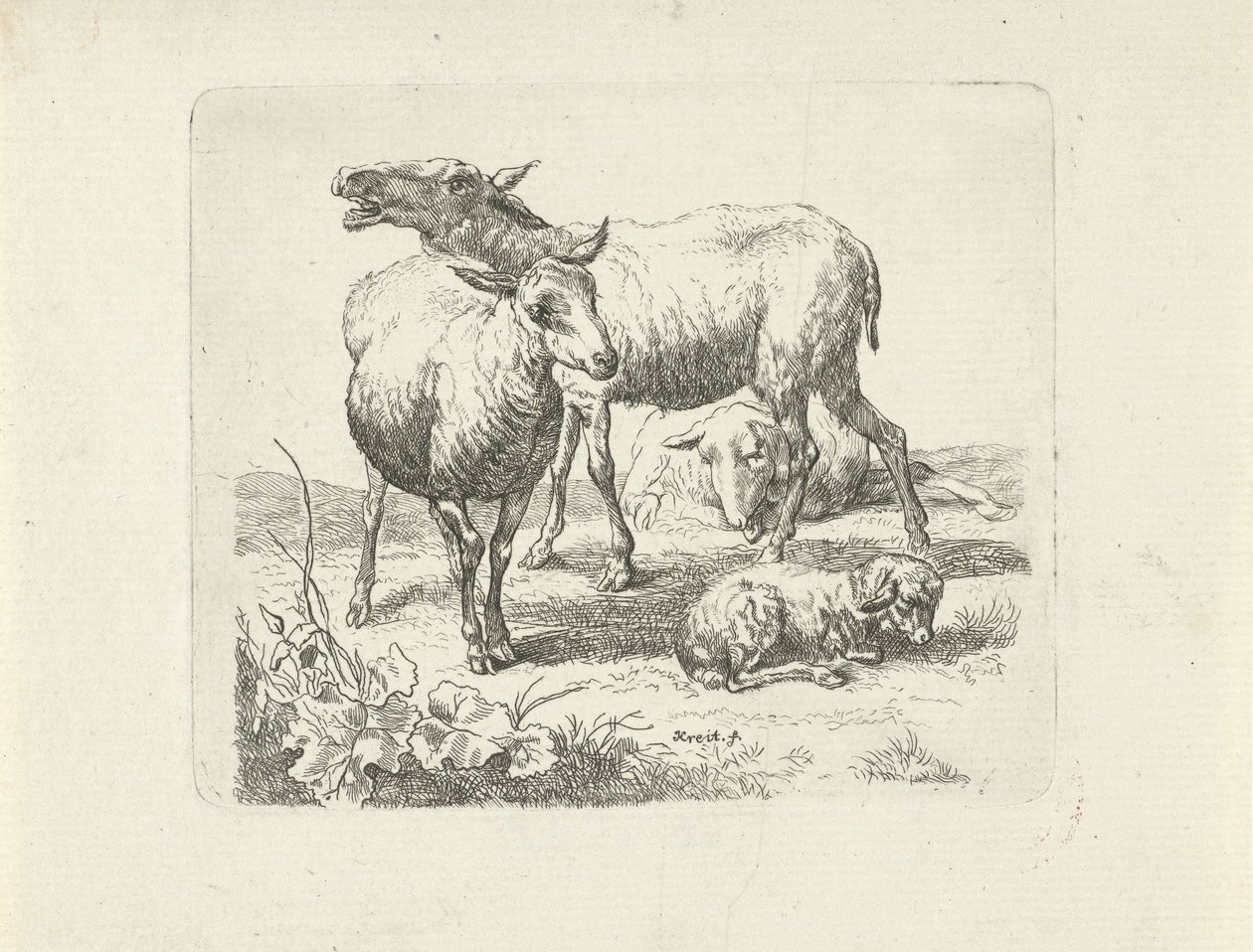 Három bárány és egy bárány a réten alkotó: Ernst Ludwig Creite