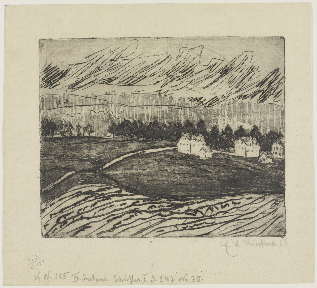 Szántóföldek és házak az Erzgebirge-ben alkotó: Ernst Ludwig Kirchner