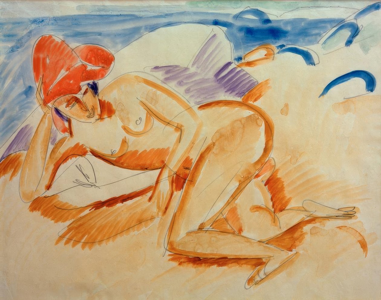 Akt, piros kalappal alkotó: Ernst Ludwig Kirchner