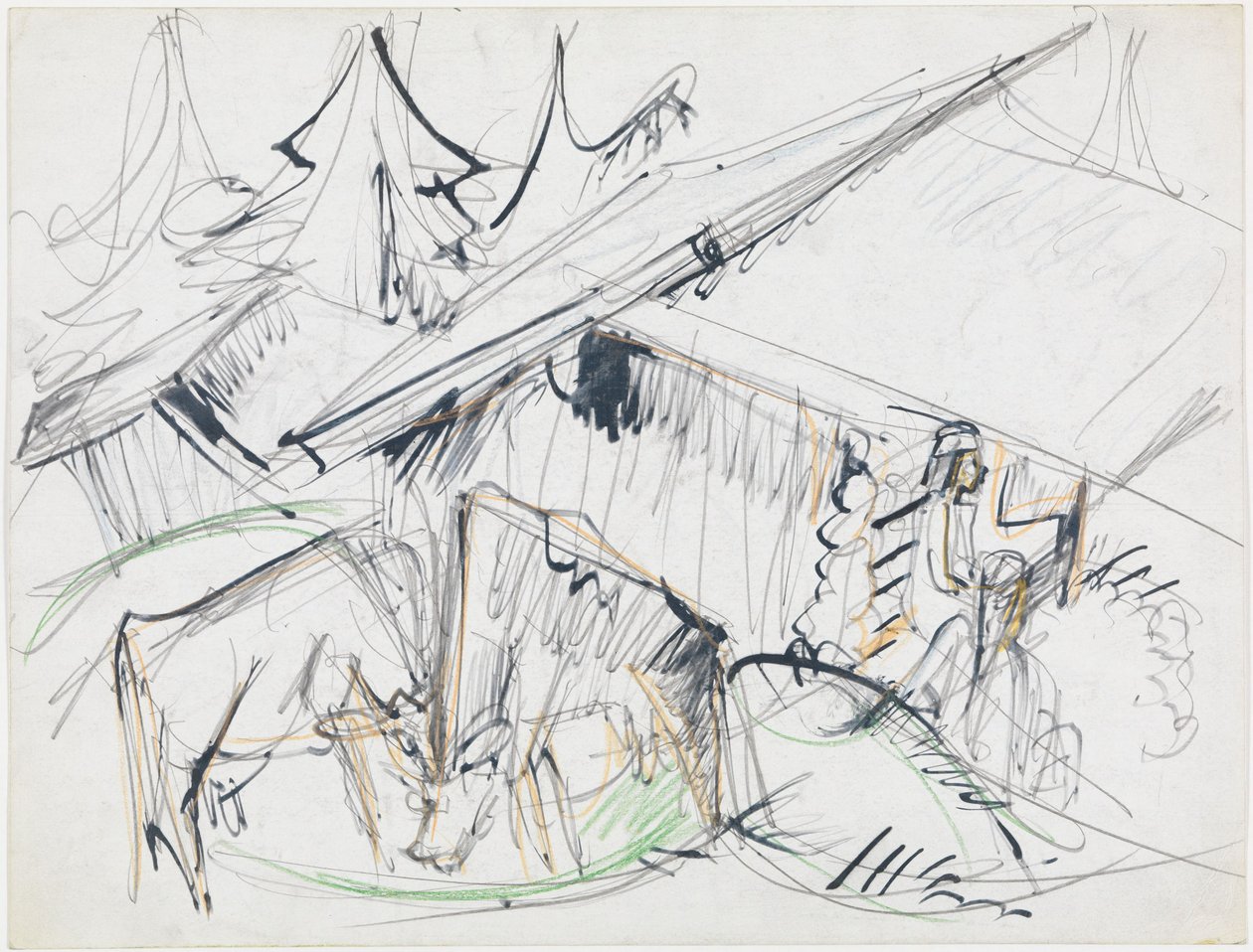 Alpesi kunyhó tehenekkel (Stafelalp) alkotó: Ernst Ludwig Kirchner