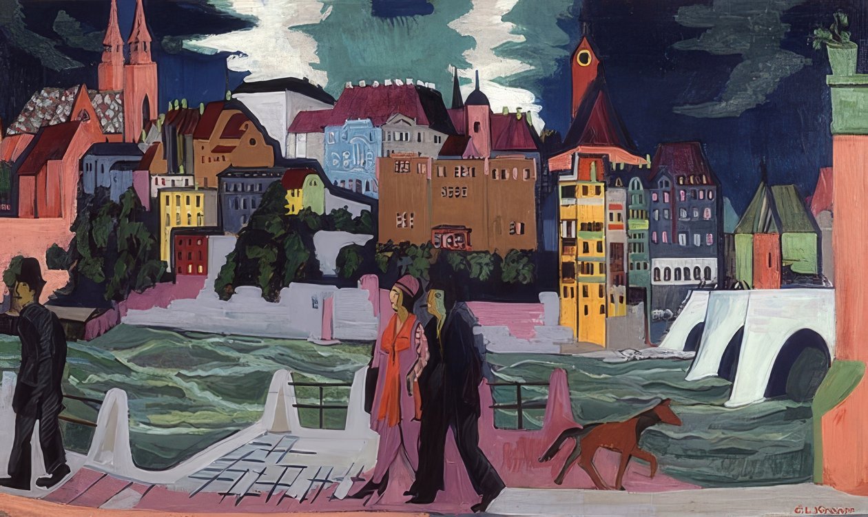 Kilátás Bázelre és a Rajnára. 1927-28 alkotó: Ernst Ludwig Kirchner