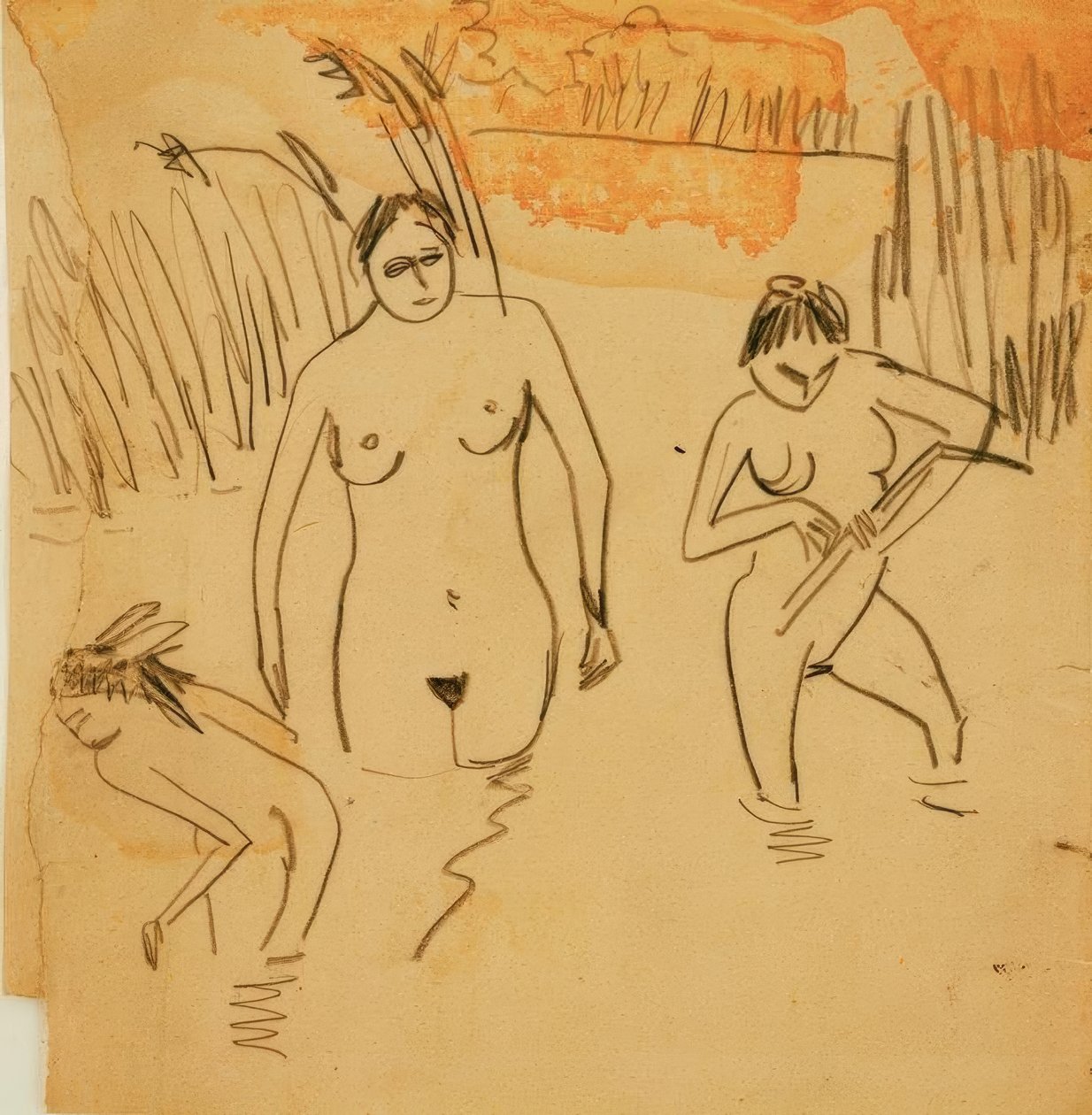 Fürdőzők a Moritzburgi tavaknál (Fränzi a bal oldalon) alkotó: Ernst Ludwig Kirchner