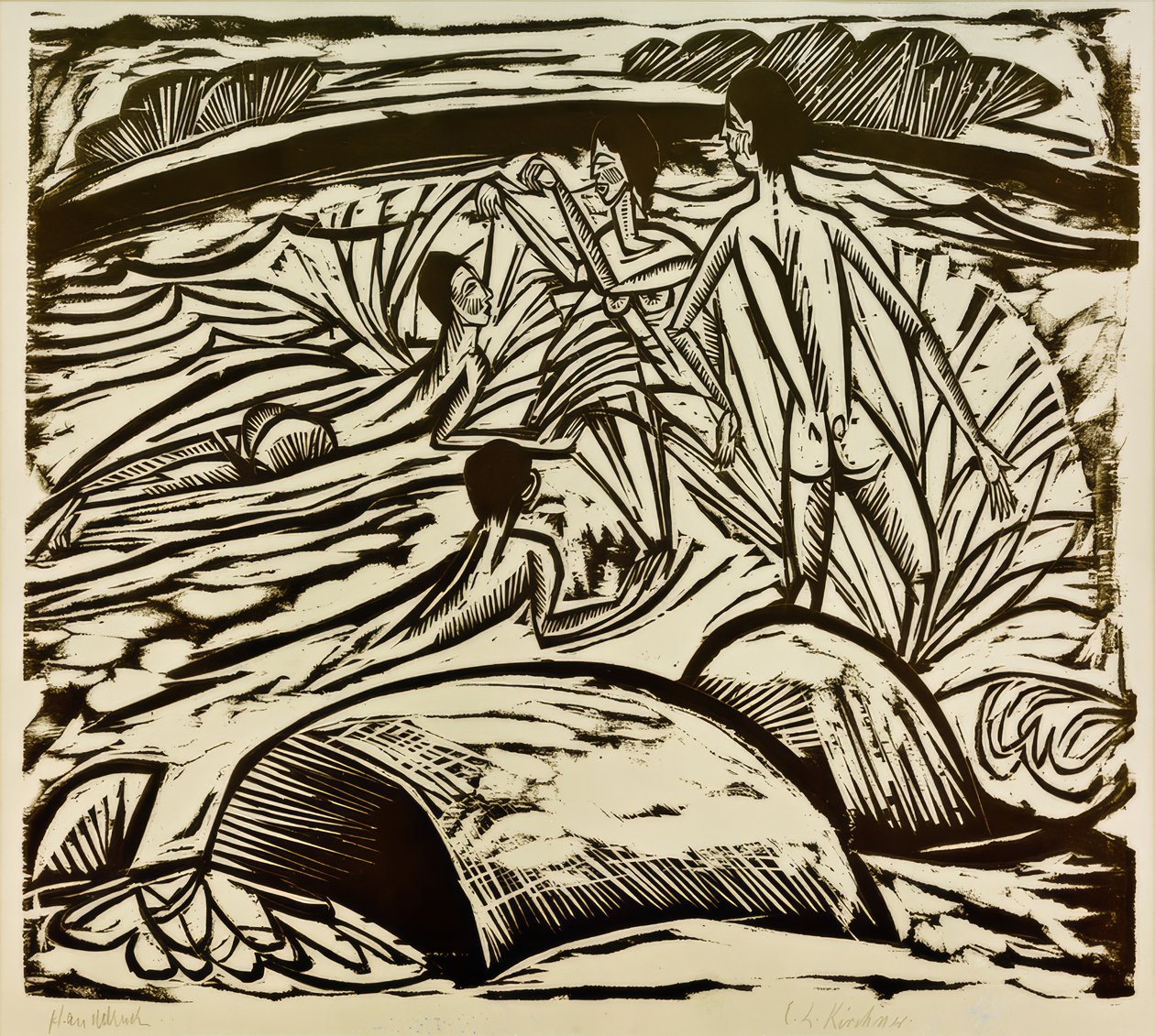 Fürdőzők, csobbanás alkotó: Ernst Ludwig Kirchner
