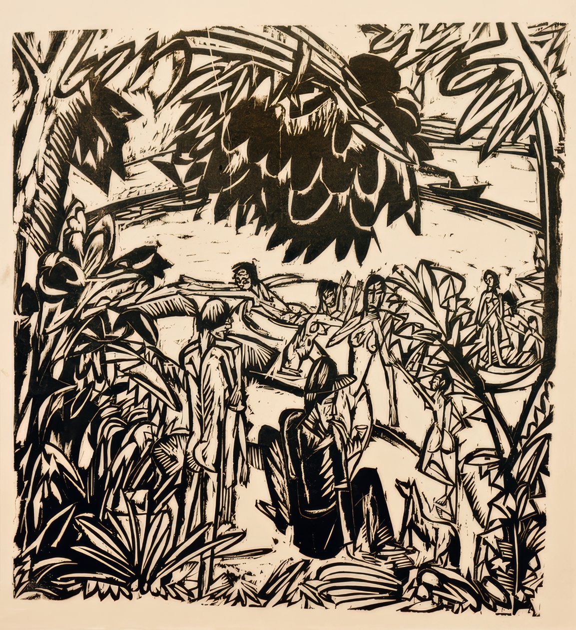 Fürdős jelenet a faágak alatt alkotó: Ernst Ludwig Kirchner
