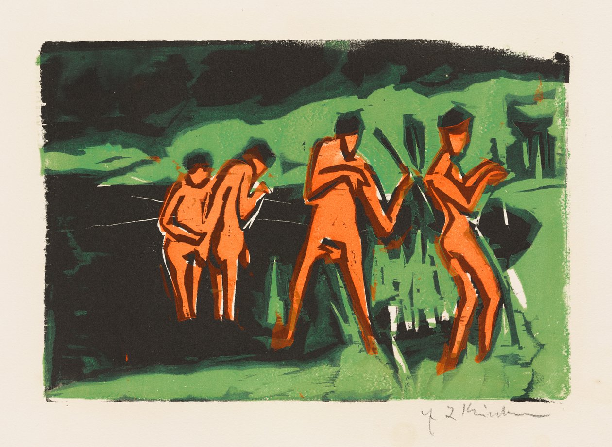 Mit Schilf werfende Badende alkotó: Ernst Ludwig Kirchner