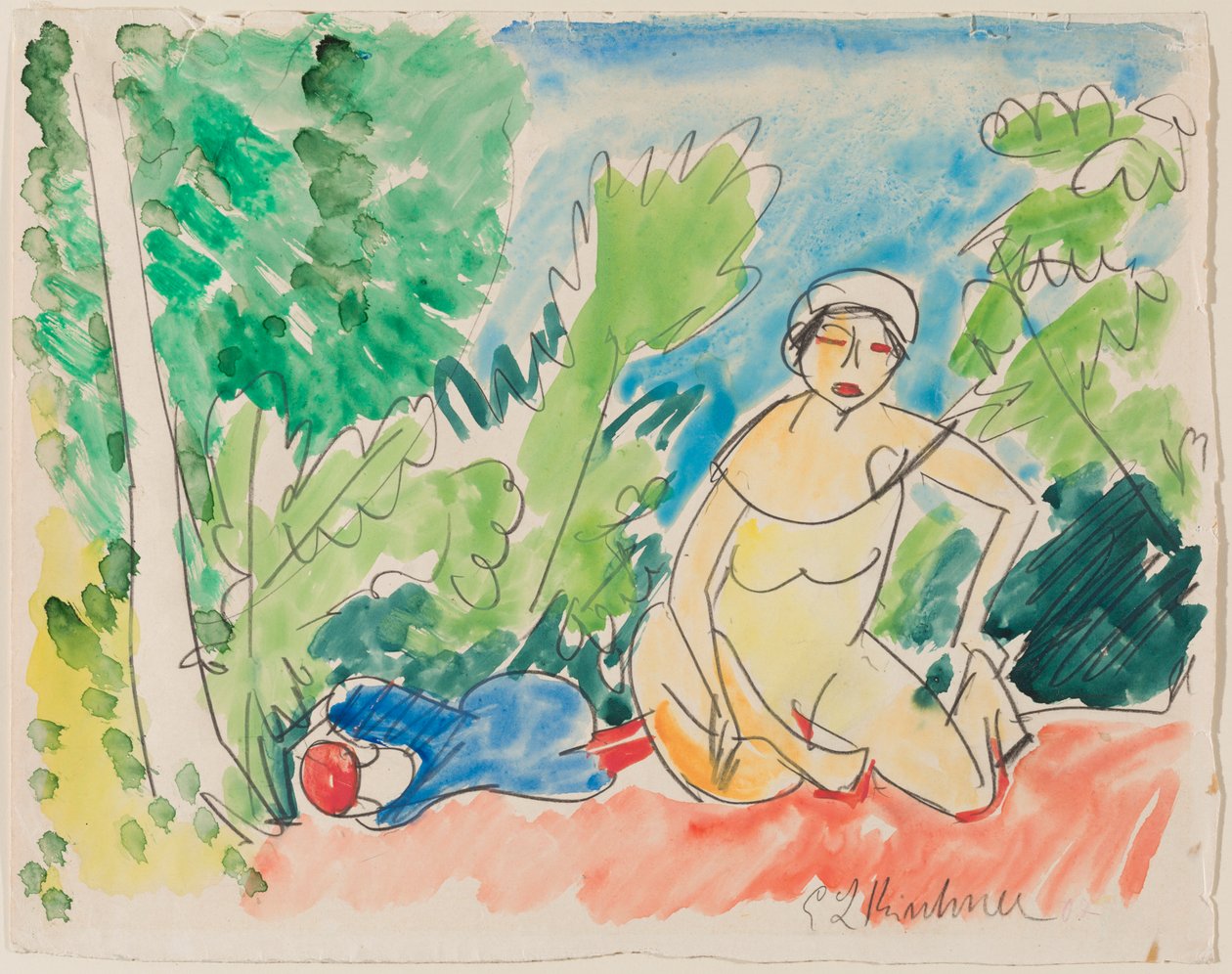 Fürdőzők a tónál , 1907 körül (akvarell, ceruza, papír) alkotó: Ernst Ludwig Kirchner