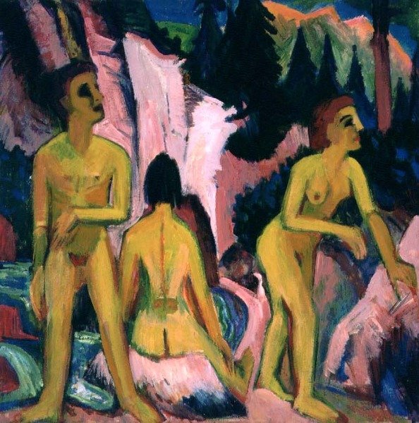 Fürdőfigurák (guache) alkotó: Ernst Ludwig Kirchner