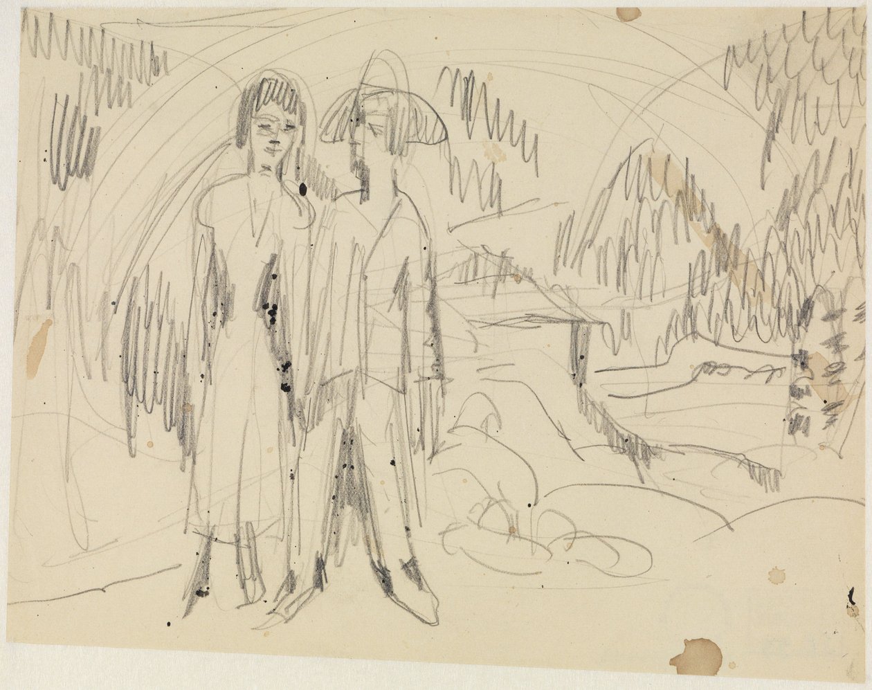Parasztpár hegyvidéki táj előtt alkotó: Ernst Ludwig Kirchner