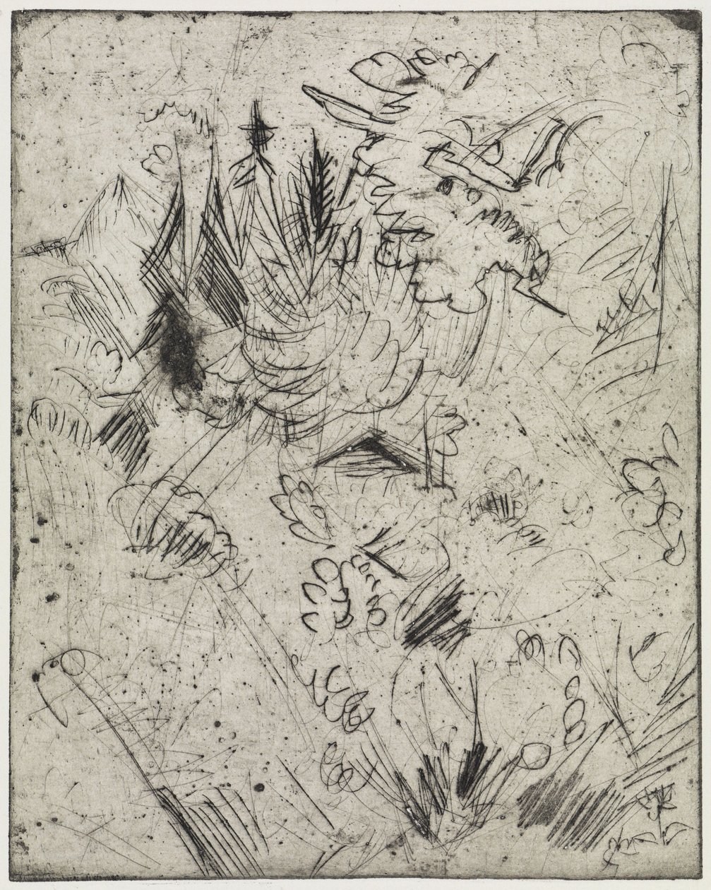 Hegysíkság kunyhókkal és fenyőkkel / Meztelen lány kiscicákkal alkotó: Ernst Ludwig Kirchner