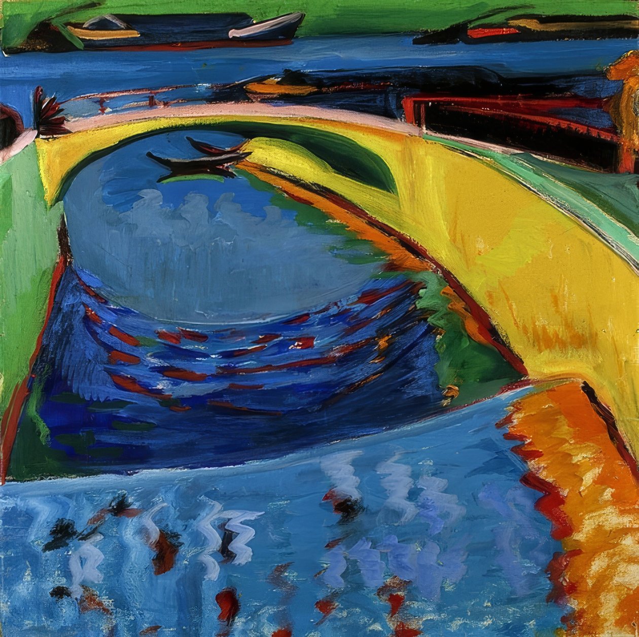 Híd a Prießnitz torkolatánál. 1910 körül alkotó: Ernst Ludwig Kirchner