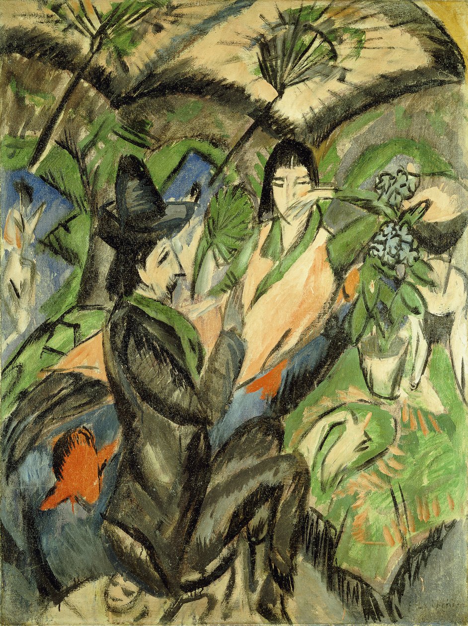 Pár japán napernyők alatt; Pár a japán esernyő alatt, 1902 alkotó: Ernst Ludwig Kirchner