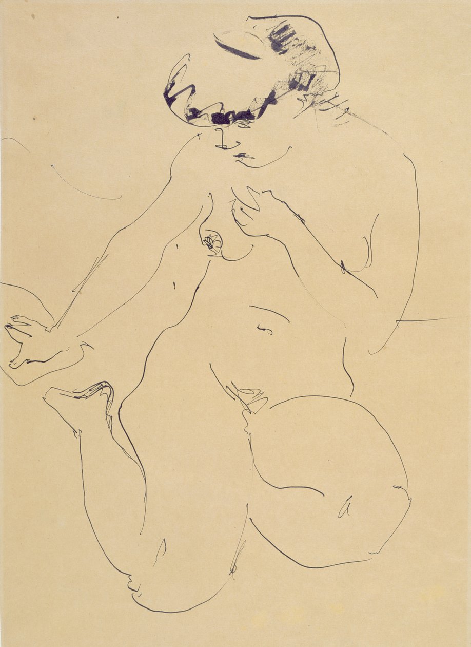 Guggoló akt (toll és ecset papíron) alkotó: Ernst Ludwig Kirchner