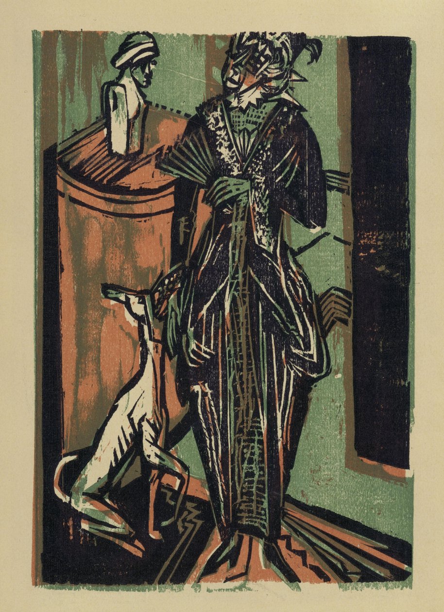 Hölgy kutyával. A brémai Eucken asszony hímzőműhelyének ruháiból rendezett kiállítás katalógusából alkotó: Ernst Ludwig Kirchner