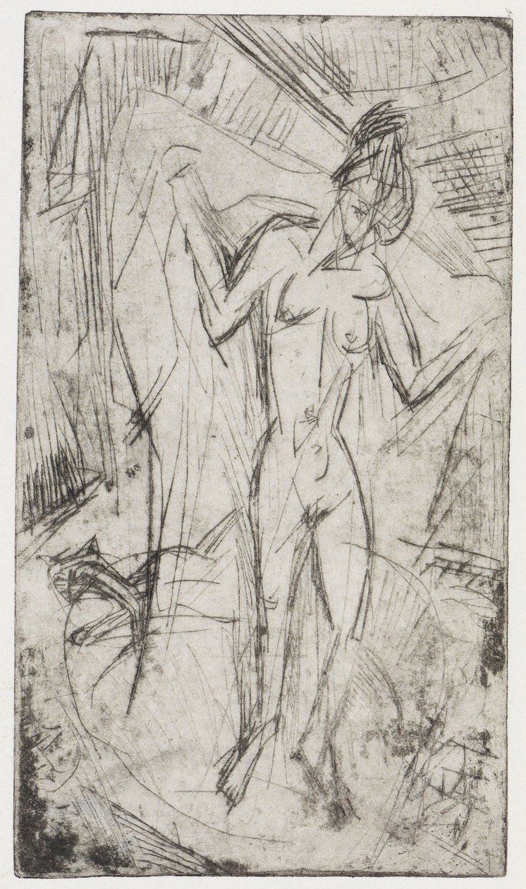 Tánc a nők között/Fürdőző nők macskával alkotó: Ernst Ludwig Kirchner