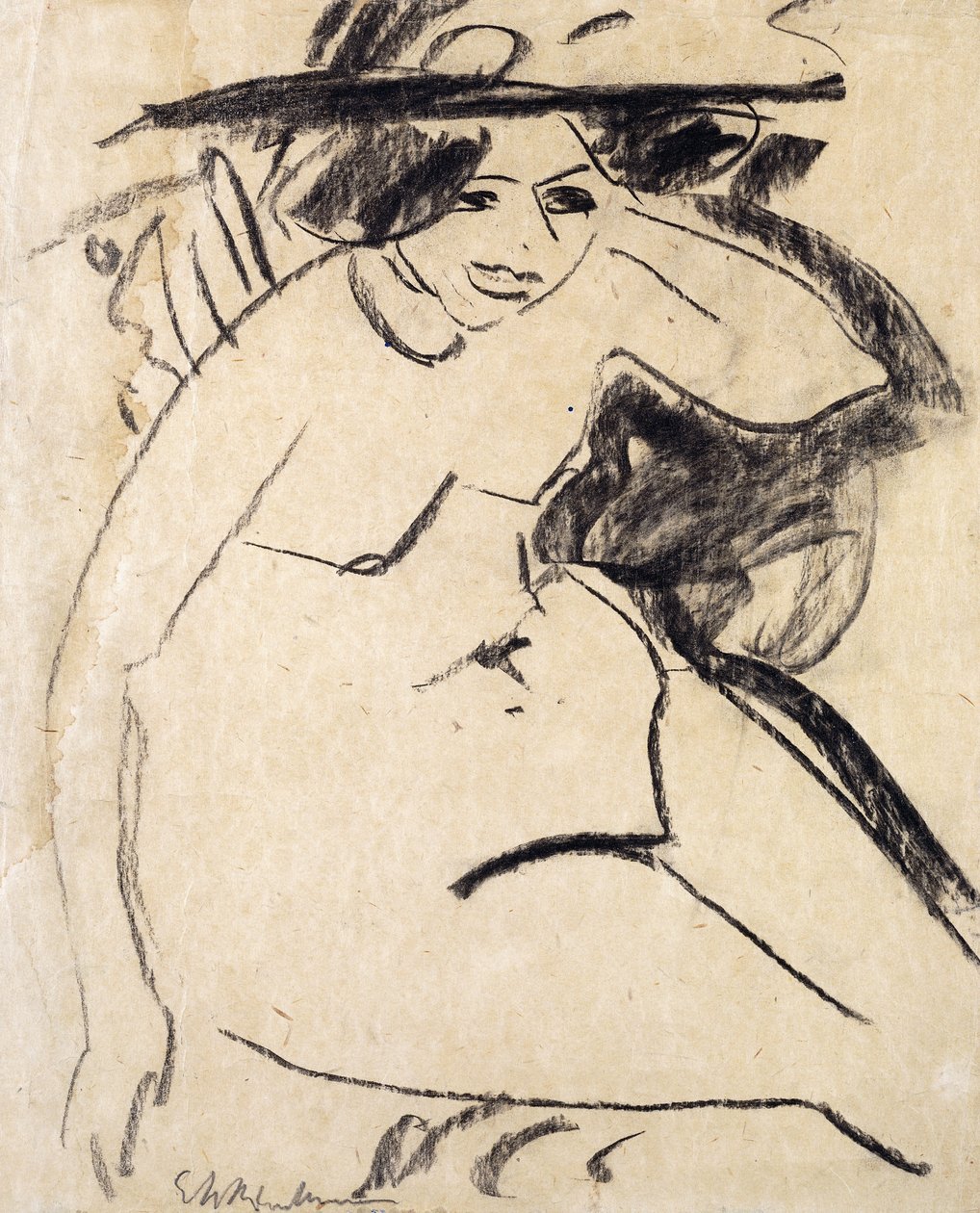 Dido Kalappal; Dido mit Hut, 1909 körül alkotó: Ernst Ludwig Kirchner