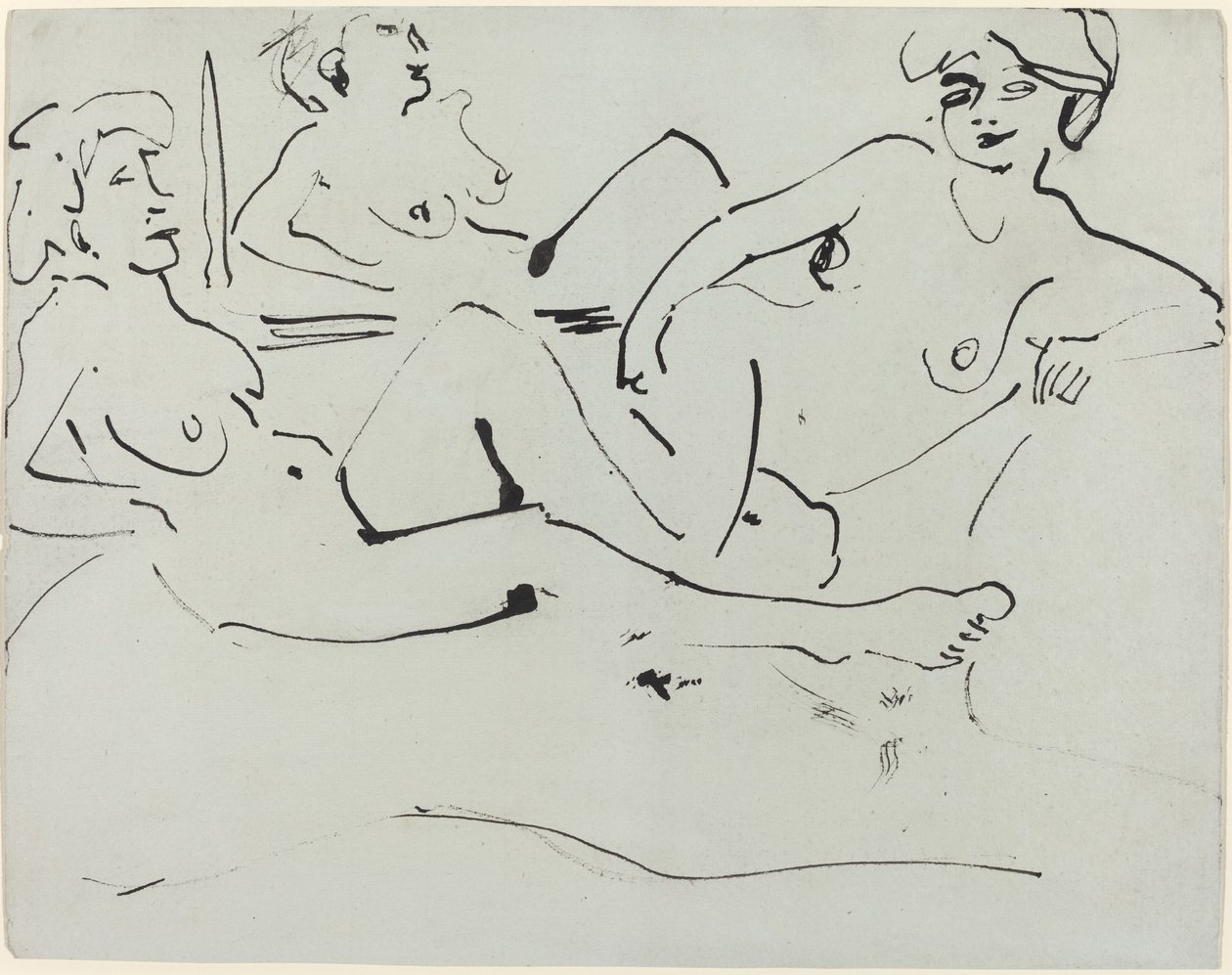 Dodo és egy idősebb nő a tükör előtt fekve alkotó: Ernst Ludwig Kirchner