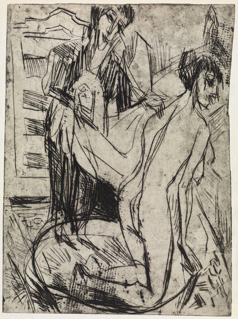 Három alak / Egy nő törölgeti a fürdőzőt alkotó: Ernst Ludwig Kirchner
