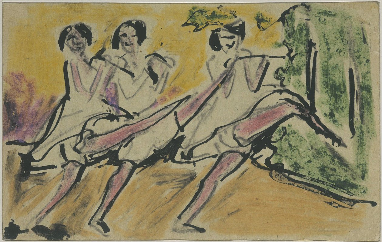 Drei Tänzerinnen (Postkarte an Otto und Maschka Mueller) alkotó: Ernst Ludwig Kirchner