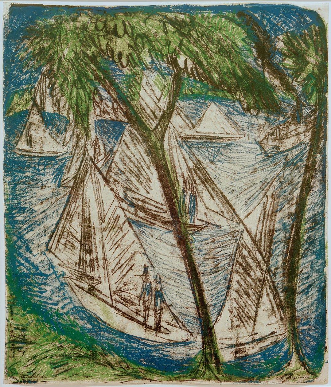 E.L. Kirchner, vitorlás hajók Grünau közelében alkotó: Ernst Ludwig Kirchner
