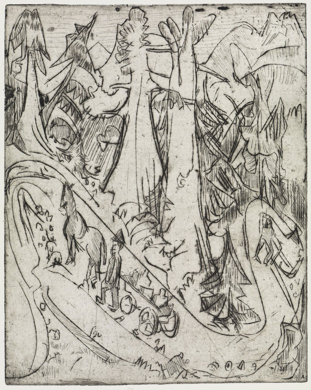 Kecskék és tejszállító teherautók felhajtása a hegyi úton alkotó: Ernst Ludwig Kirchner