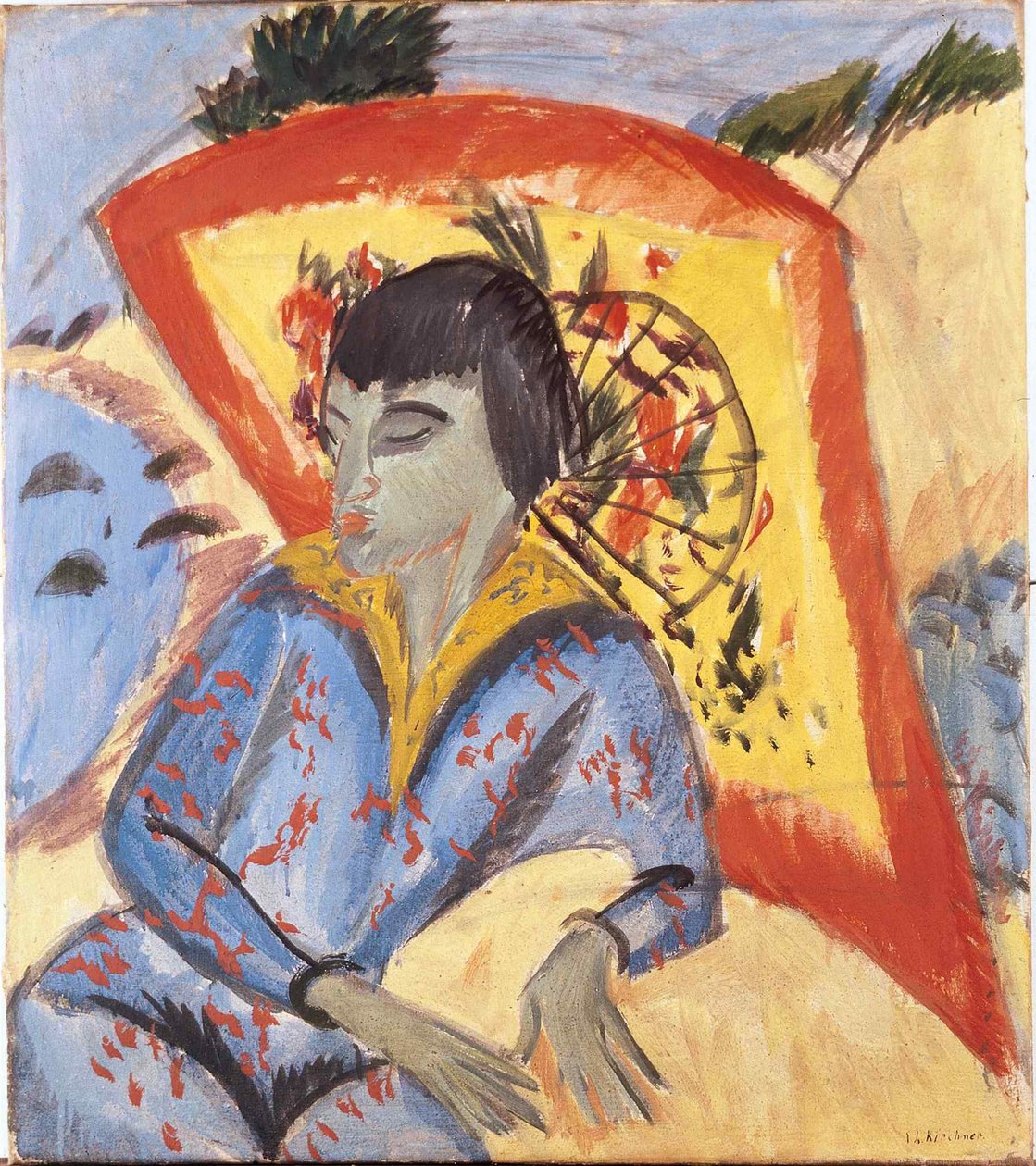 Erna japán esernyővel, 1913. alkotó: Ernst Ludwig Kirchner